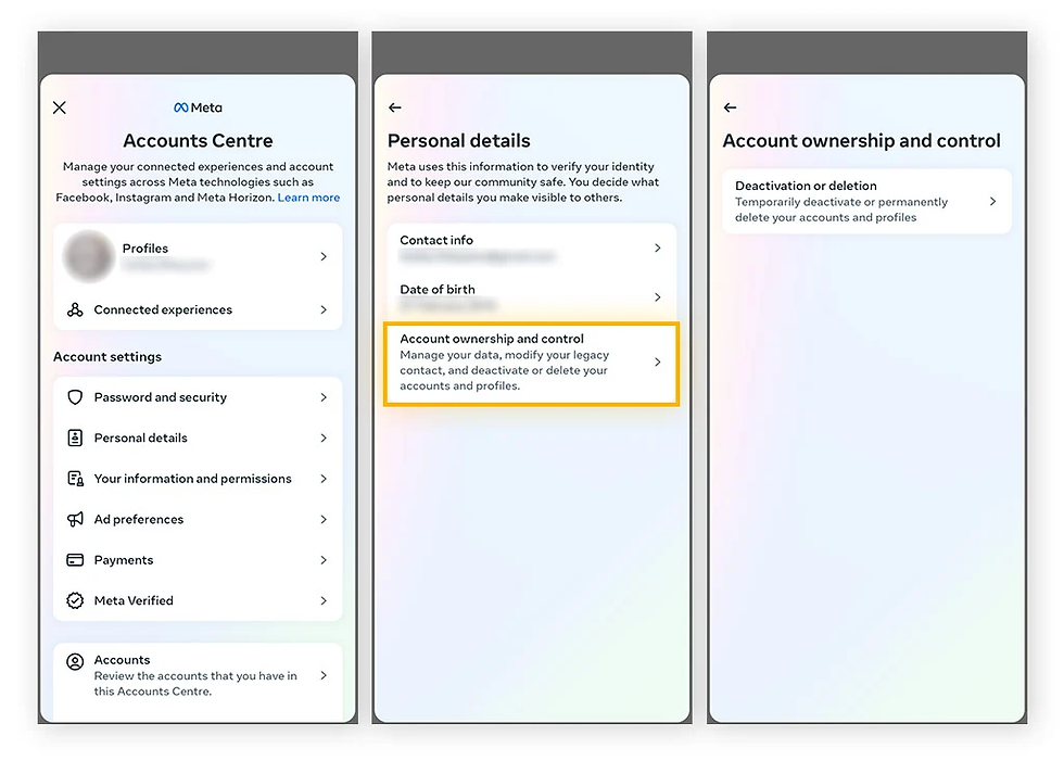 screenshot of instagram app showing account ownership and control.