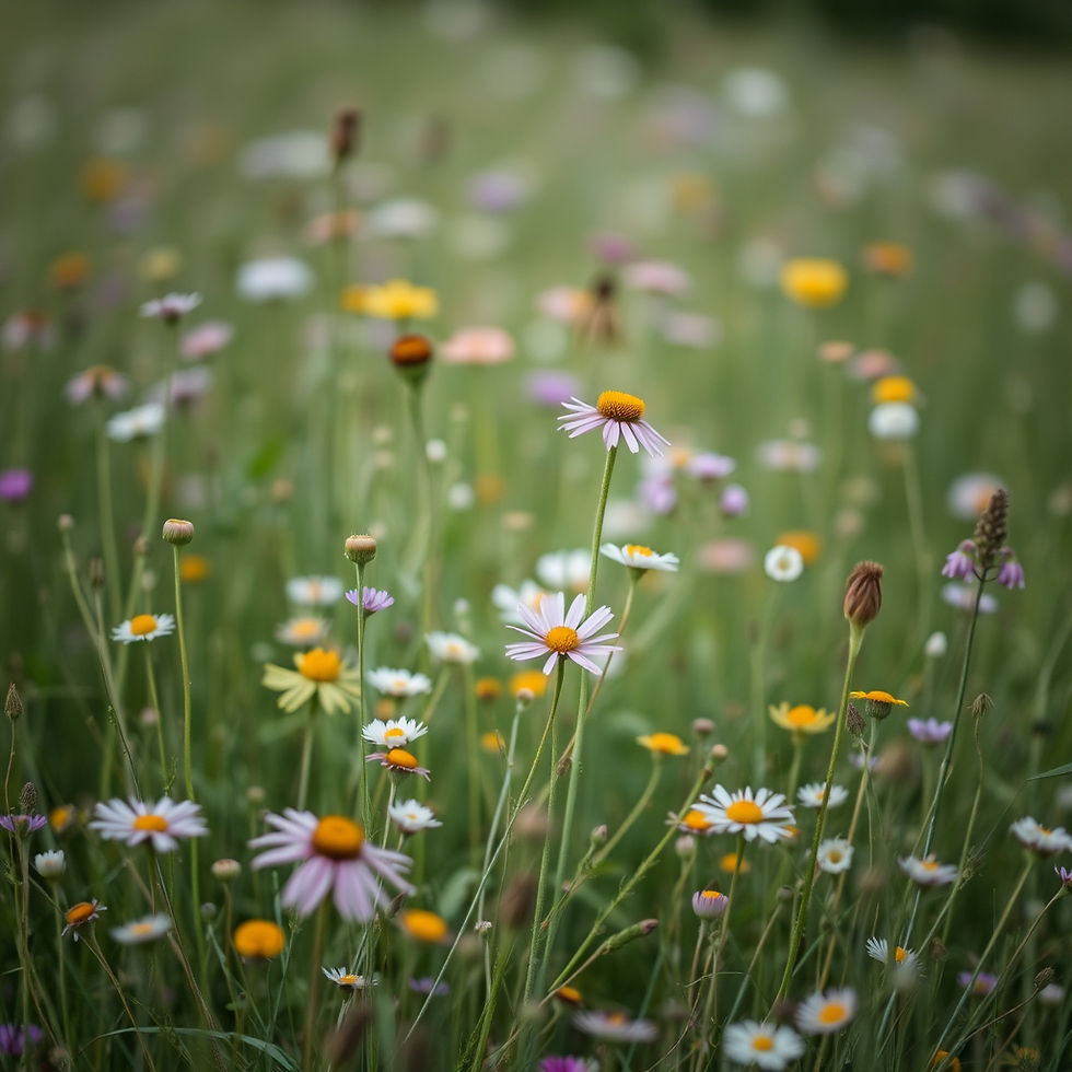 meadow of wildflowers, soft tones