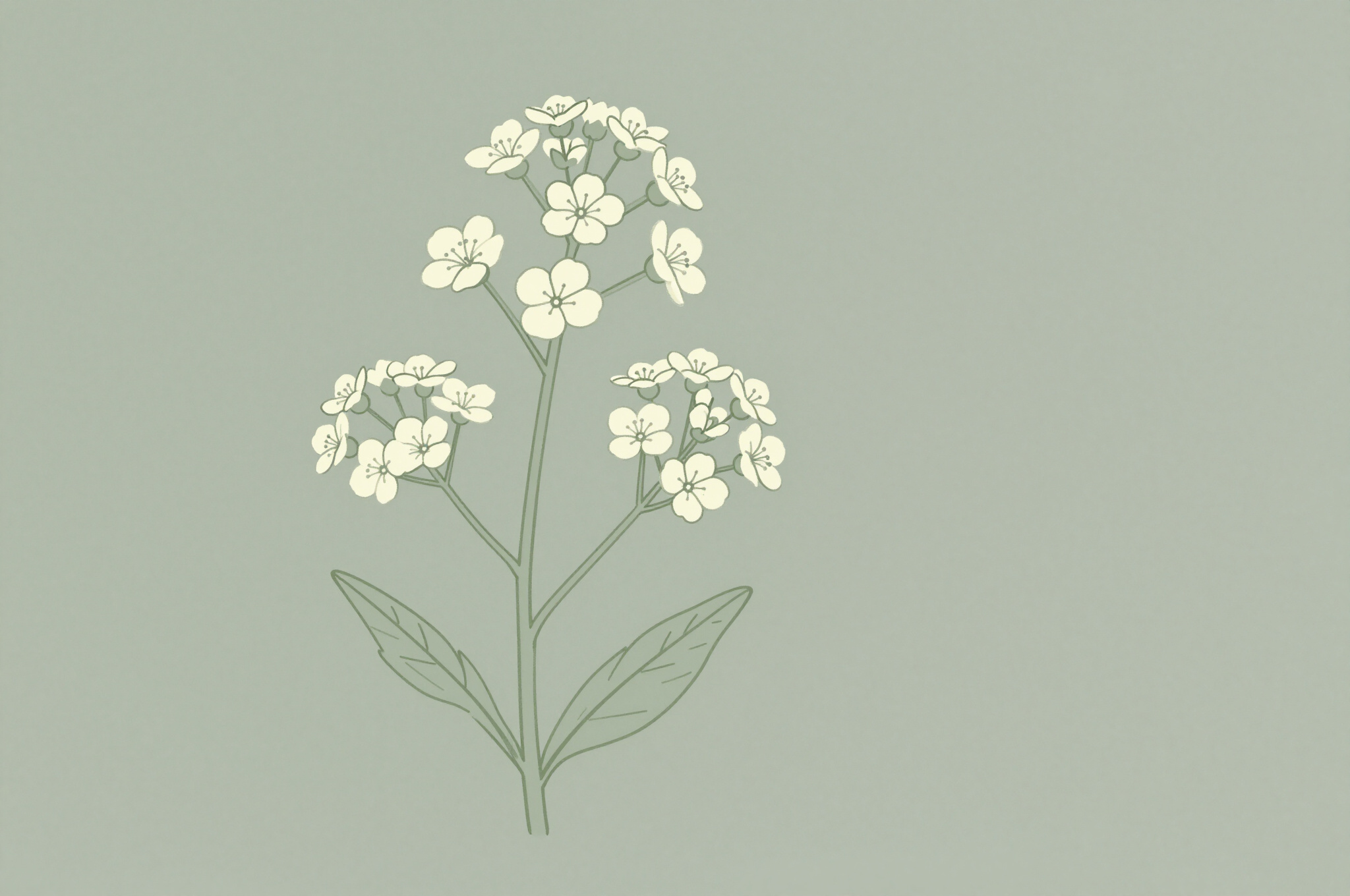 Simple botanical illustration in soft green and cream.