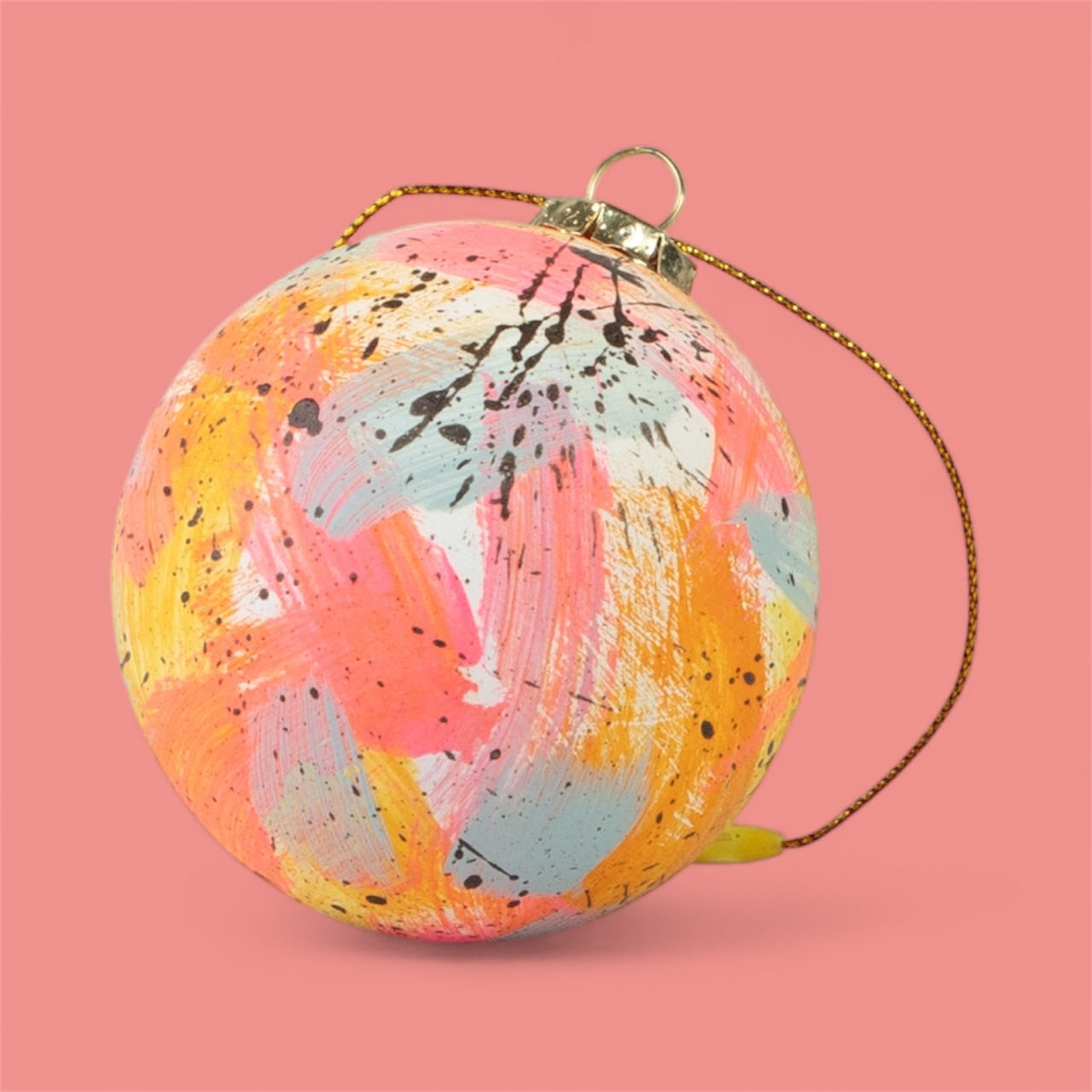 Abstract Hand-Painted Bauble — Pink, Orange, Blue