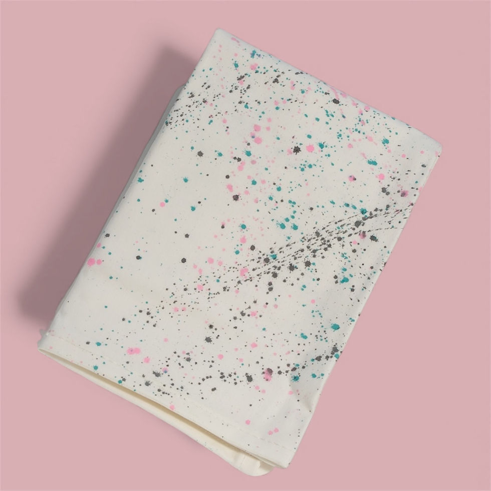 Thumbnail: Hand Painted Teatowel Pink, Blue and Black Splatter