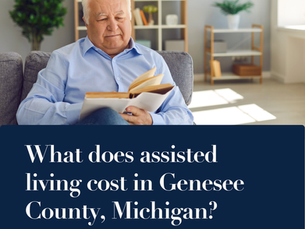 Senior man reading a book at home, representing assisted living lifestyle and cost of assisted living in Genesee County Michigan.