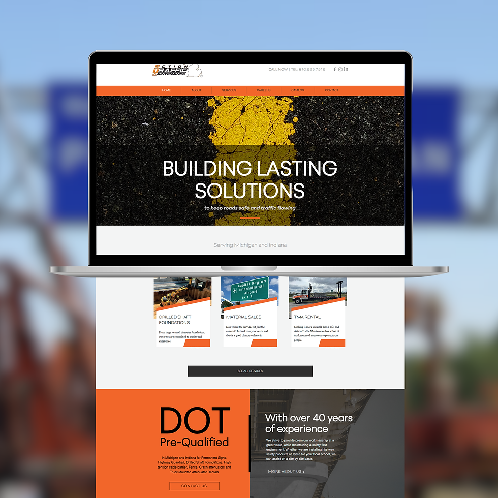 Construction company in Grand Blanc, website design by Liquia Design in Goodrich, Michigan shown on laptop with clear messaging, service highlights, and conversion-focused layout