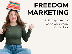 Michigan web designer Amye Liquia balancing books on her head for a blog about creating a sustainable growth ecosystem with Freedom Marketing.