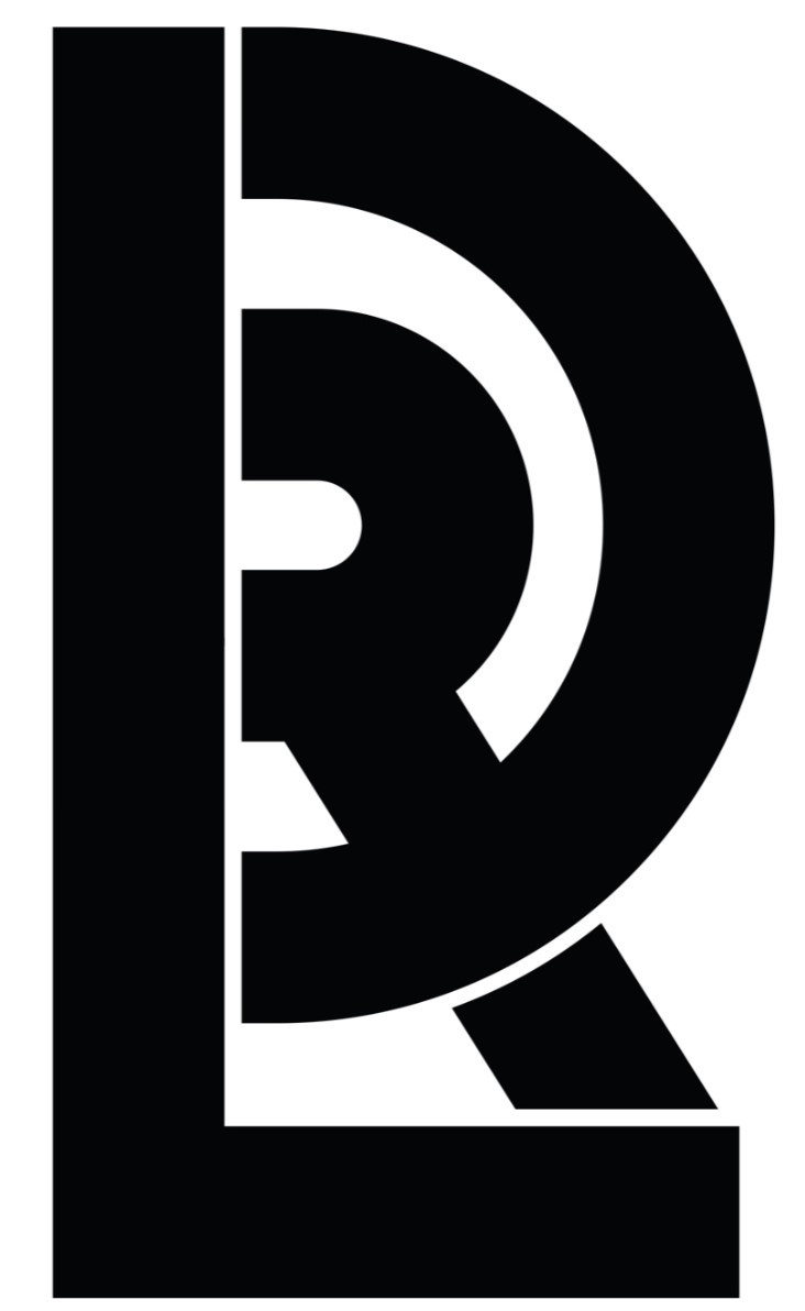 Logo stylisé combinant les lettres L et R en noir