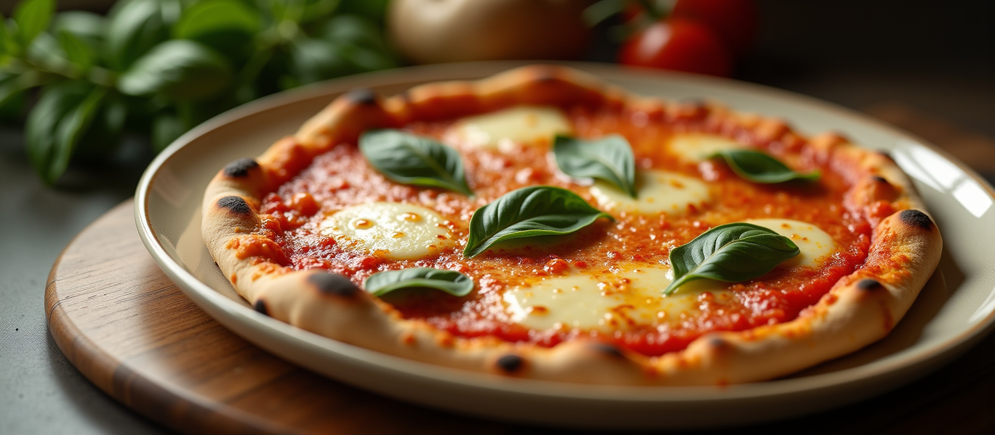 Leckeres Pizza Margherita mit Basilikum