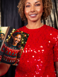 Winter holiday photo booth with custom festive overlays and props