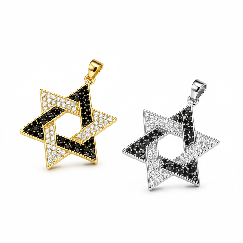 תליון מגן דוד שתי וערב - שחור לבן