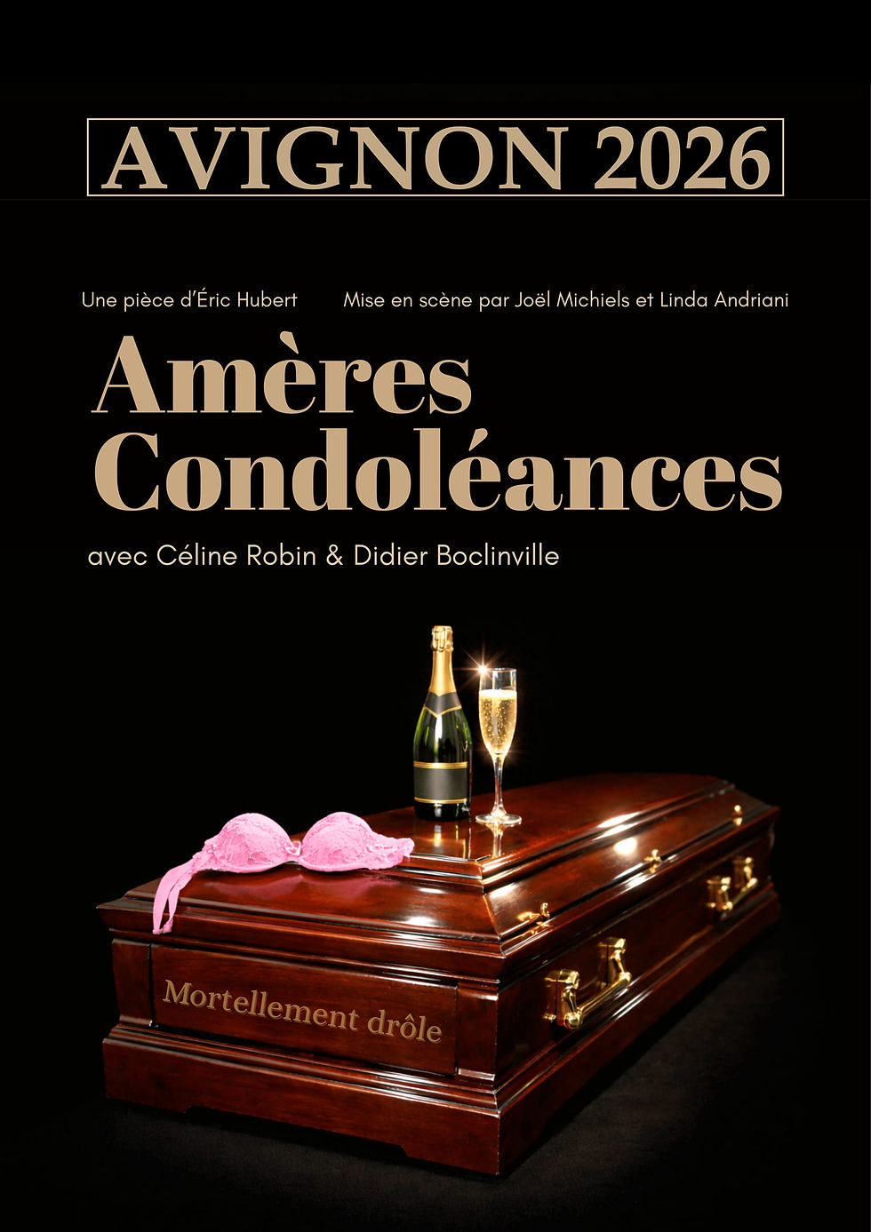 Affiche d'Amères Condoléances avec un cercueil au milieu