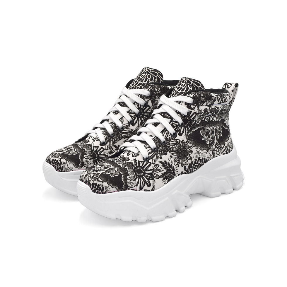 Miniatura: Tenis de Catrina Blanco Calavera Posada Bota Chunky