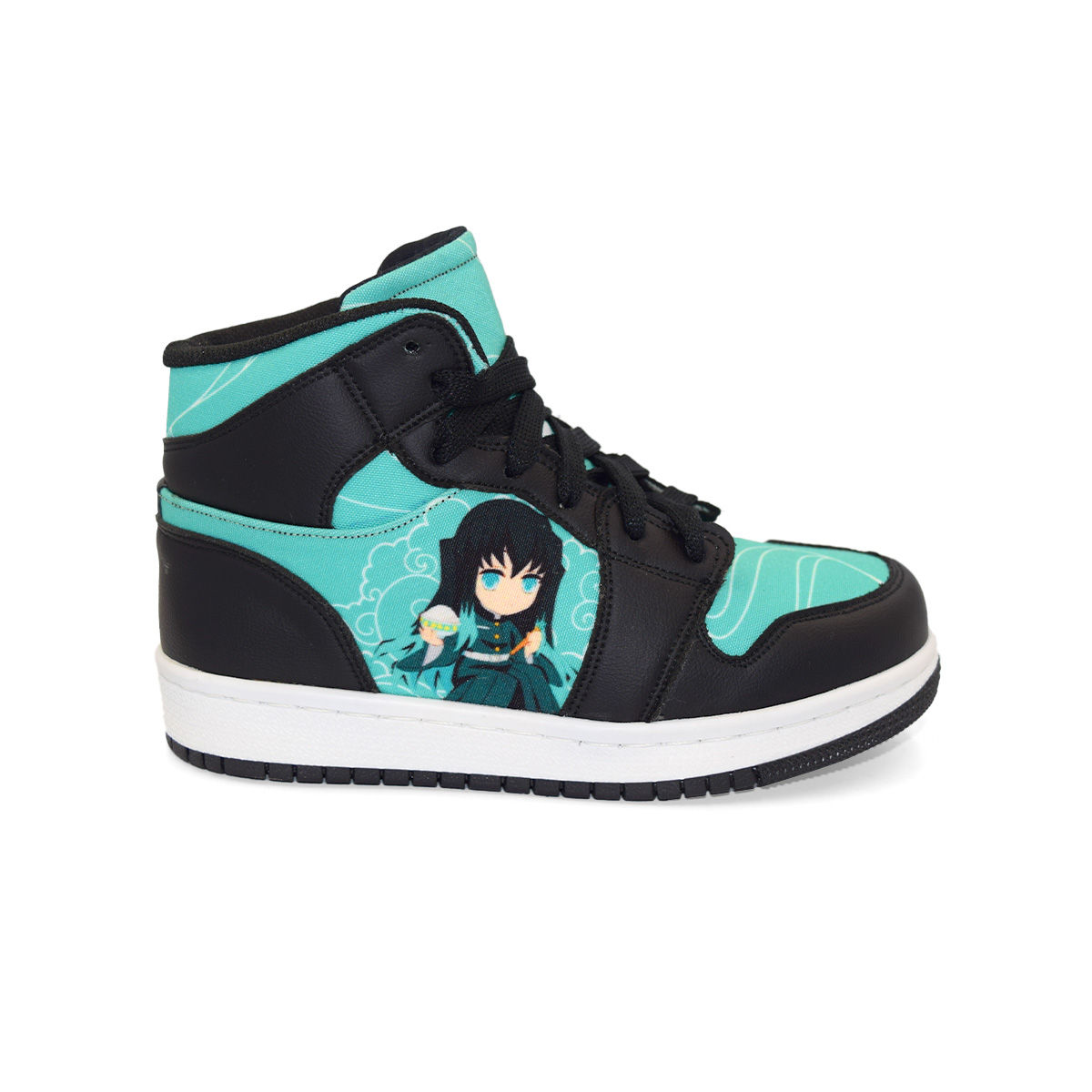 Tenis Infantil Tokito Chibi Negro y Turquesa Demon Slayer Anime Bota Hi Top
