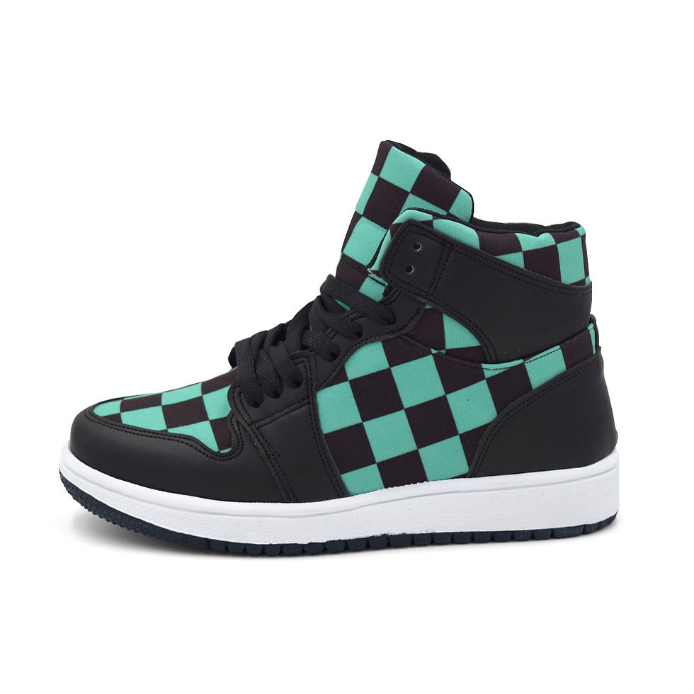 Tenis Cuadros Verde y Negro Hi Top Bota