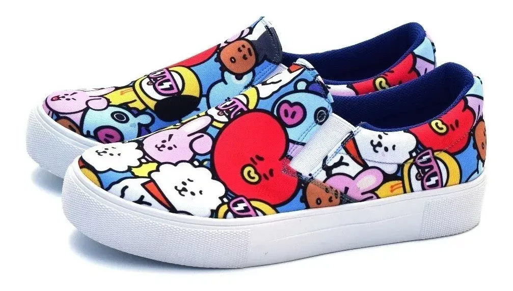 TENIS BT21 PERSONAJES COLLAGE K-POP ELÁSTICO ADULTO