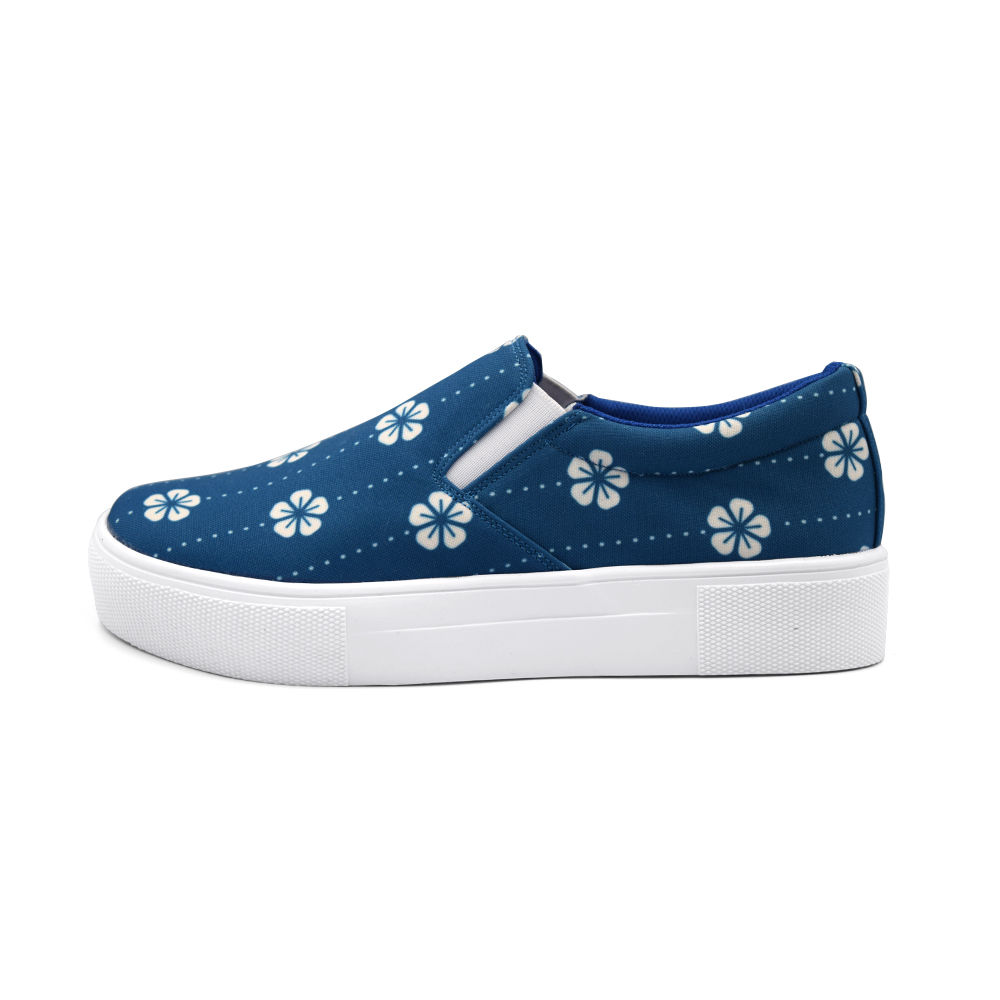 Tenis Azul Flores Blancas Japonesas El‡stico
