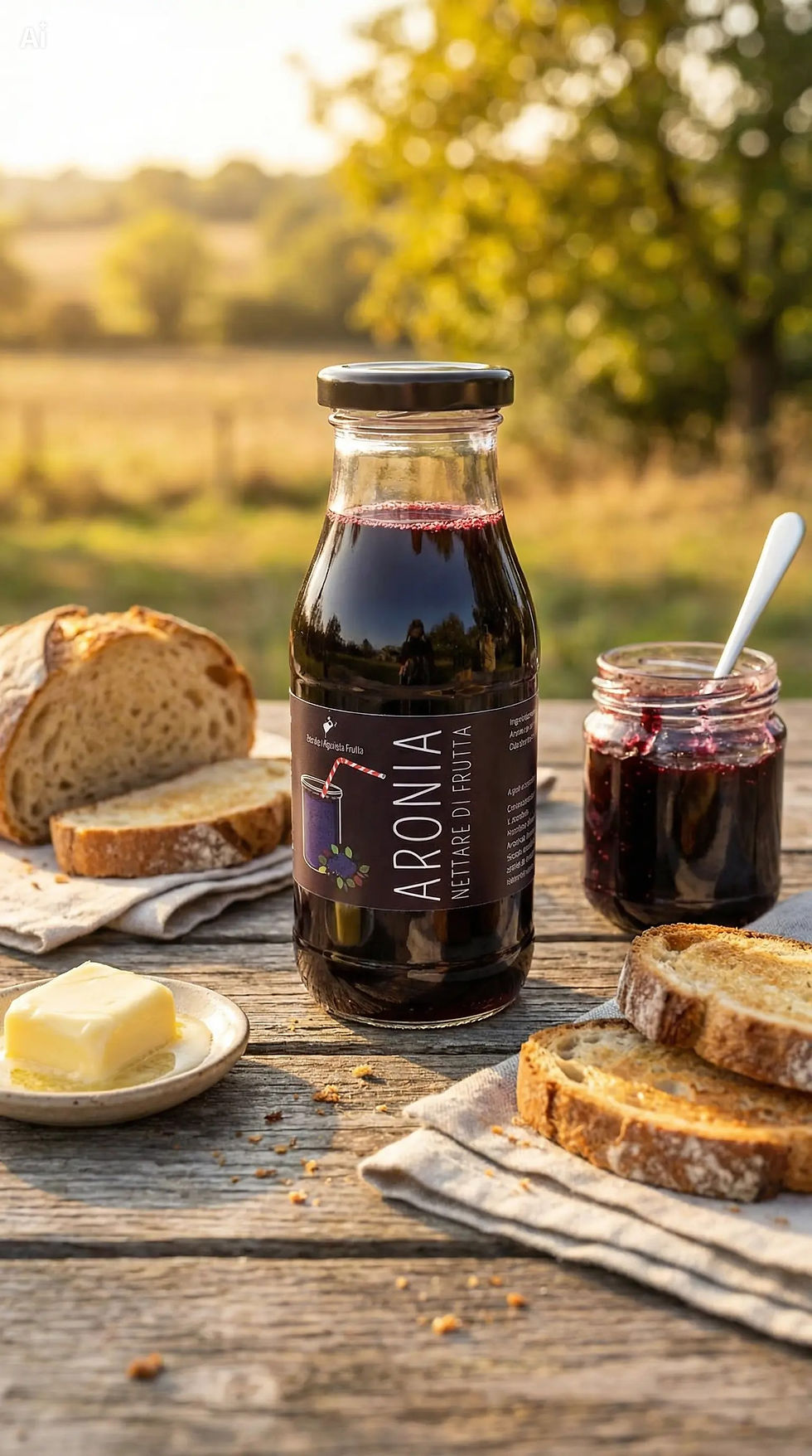 succo di aronia in una colazione in campagna