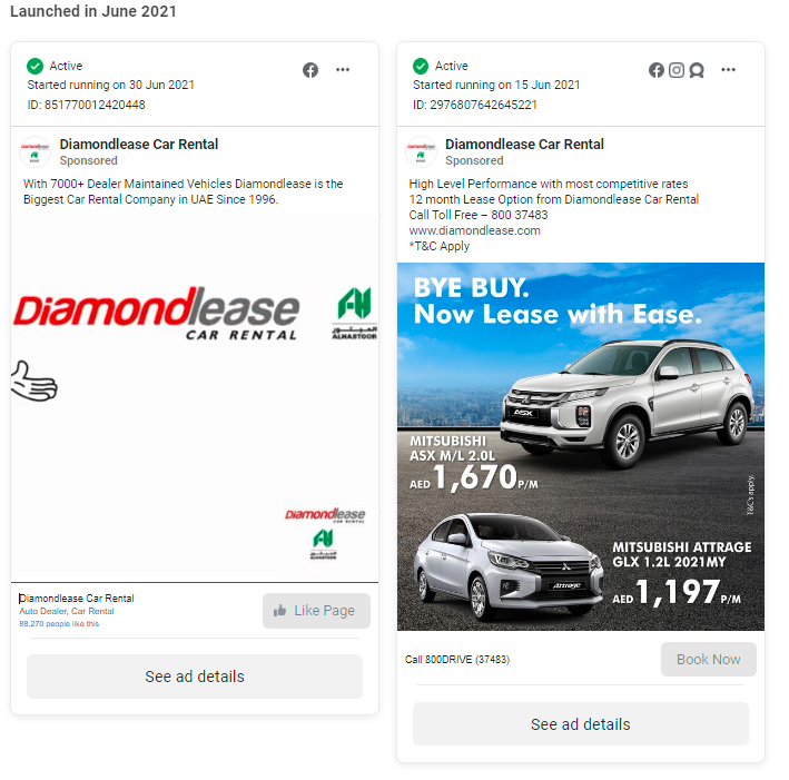DiamondLease Facebook Ads Dubai