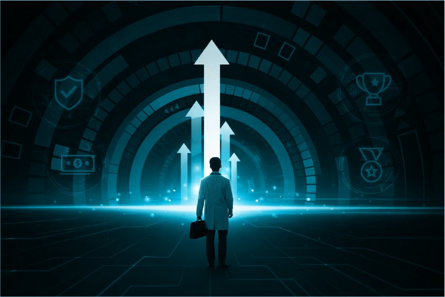 A doctor looking at an enlarged dashboard