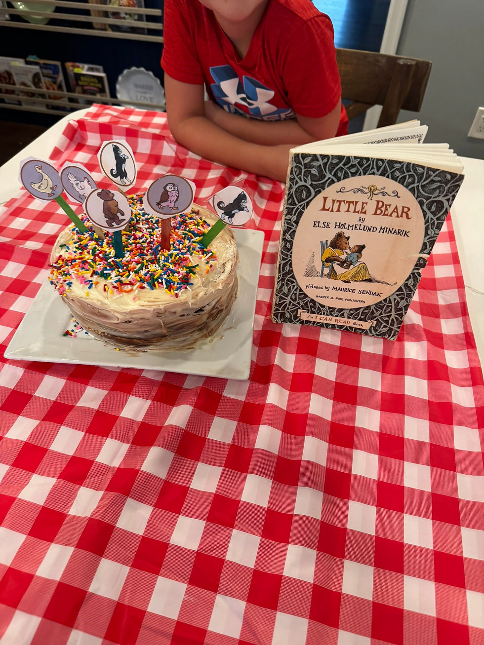 Little Bear book celebration with a homemade cake
