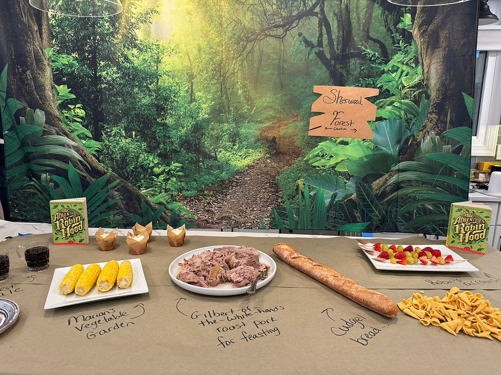 The Adventures of Robinhood book celebration: Gilber-of-the-White-Hands roast pork for feasting and Cudgel bread