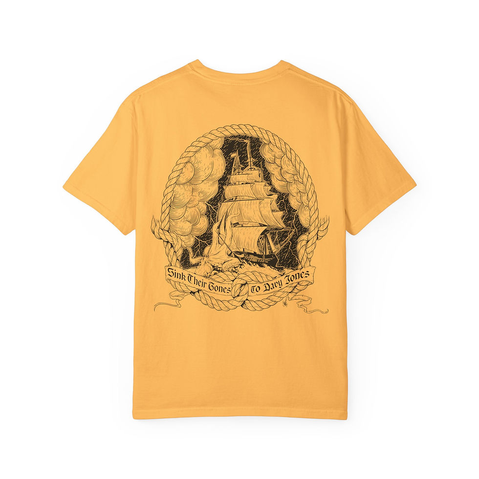 Thumbnail: “Sink Their Bones To Davy Jones” Navy Ship & Kraken Unisex Garment-Dyed T-shirt