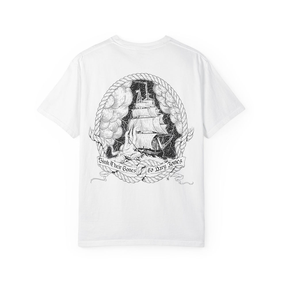 Thumbnail: “Sink Their Bones To Davy Jones” Navy Ship & Kraken Unisex Garment-Dyed T-shirt