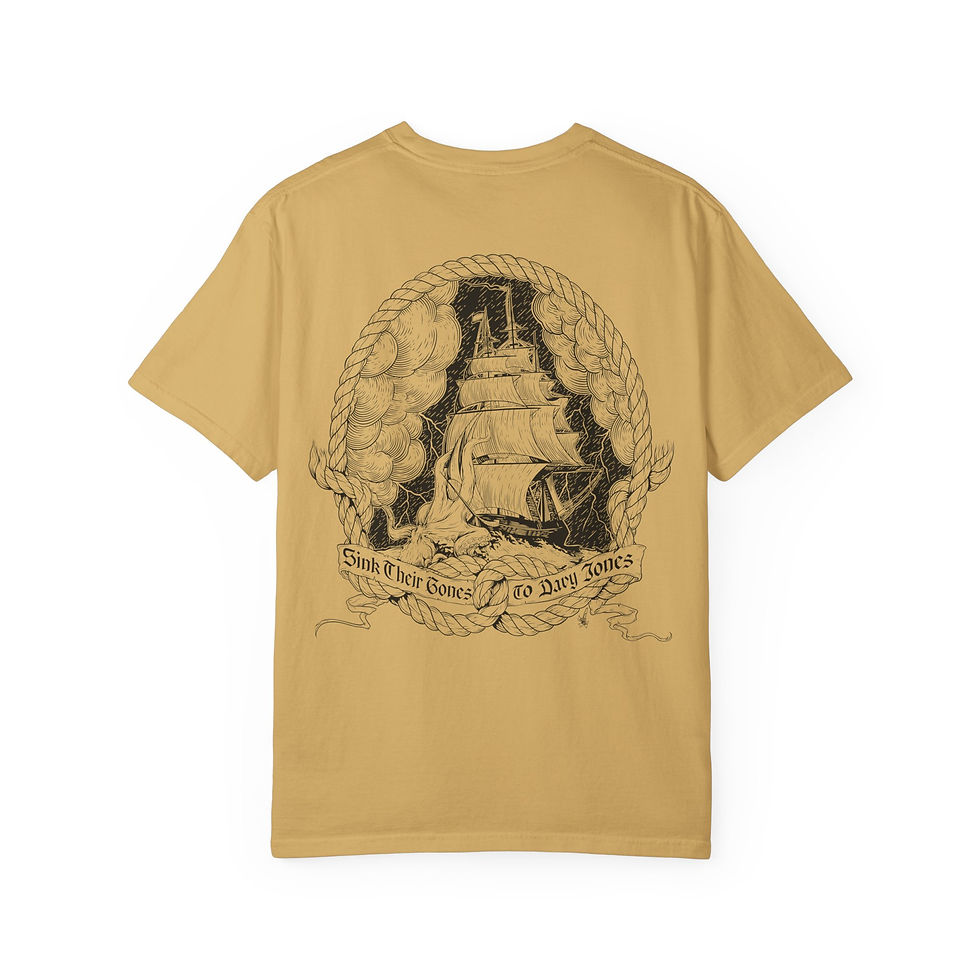 Thumbnail: “Sink Their Bones To Davy Jones” Navy Ship & Kraken Unisex Garment-Dyed T-shirt