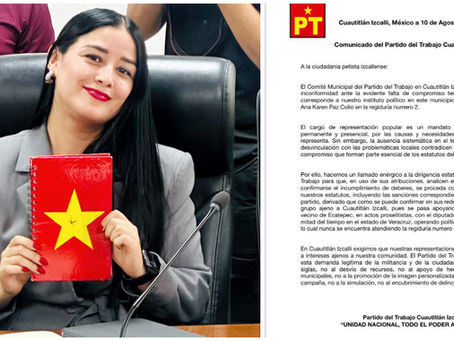 El PT Cuautitlán Izcalli, pide la expulsión de su regidora, Ana Karent Paz Colio