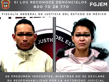 Capturan a pareja por asesinato de una bebé de un año en Atizapán de Zaragoza