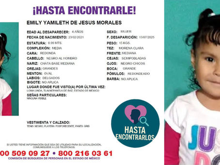 ¡URGENTE! Solicitan apoyo para localizar a la pequeña Emily Yamileth de Jesús Morales, desaparecida en Loma Linda, Tlalnepantla