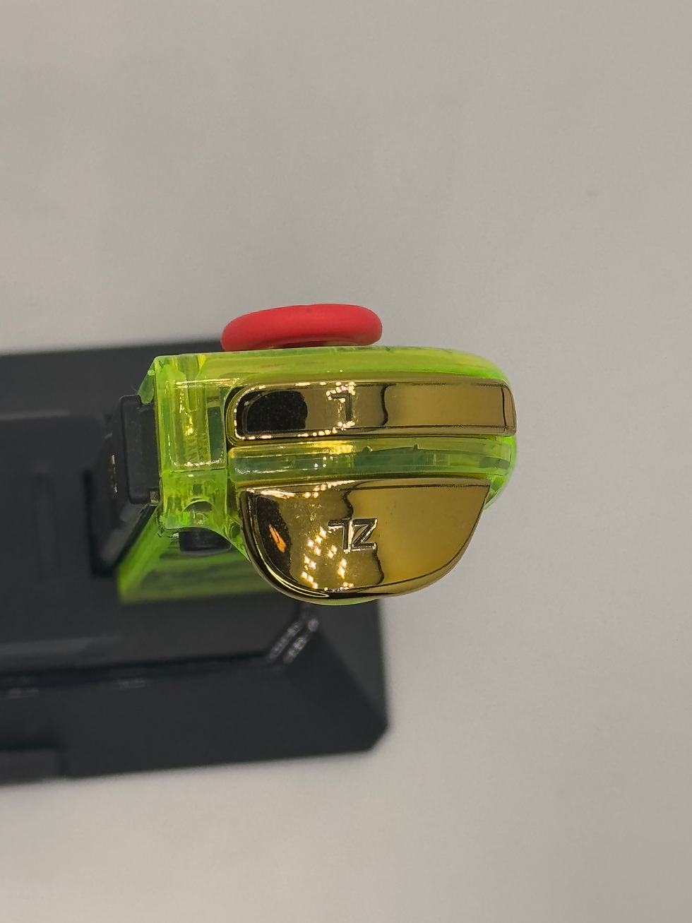 Thumbnail:  Custom Nintendo Switch Clear green Reshelled Joy-Cons led Gold buttons