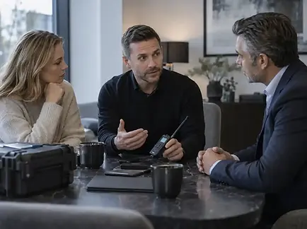 TSCM specialist having meeting with clients