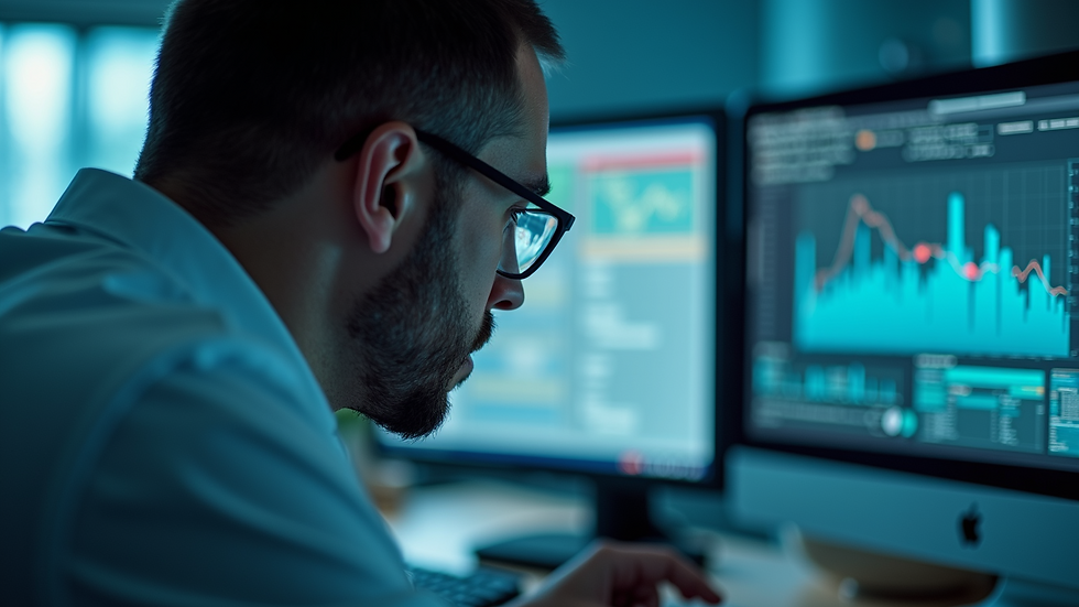 Close-up view of a digital forensic expert analysing data on a computer