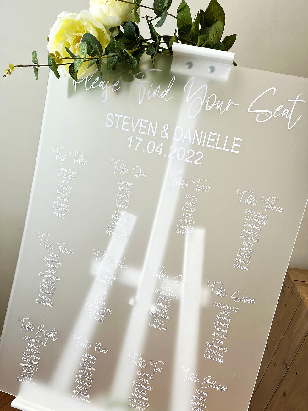 A1 Frosted Acrylic Wedding Seating Plan