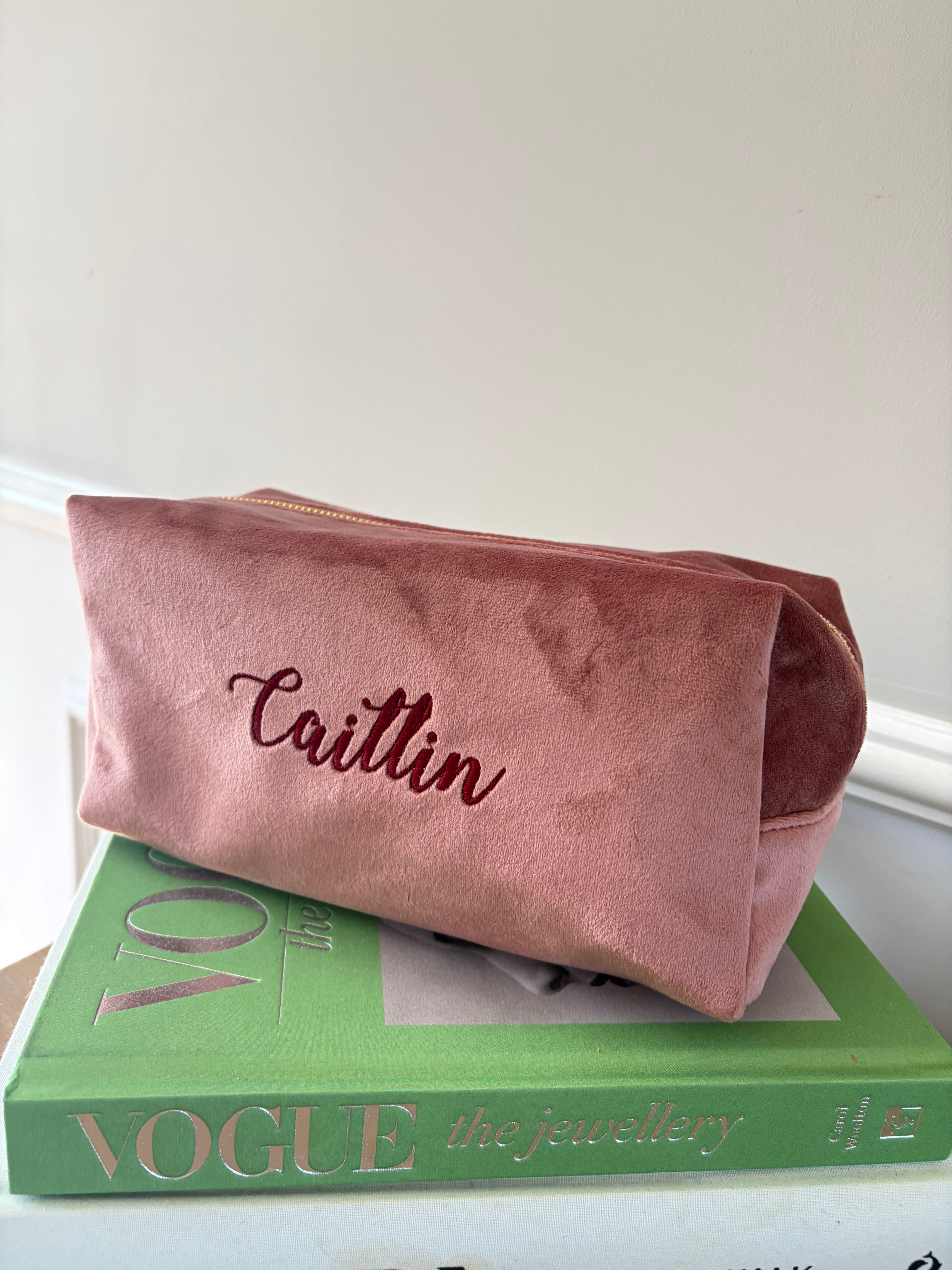 Velvet Toiletry/Make Up Accessory Case - Dusty Pink