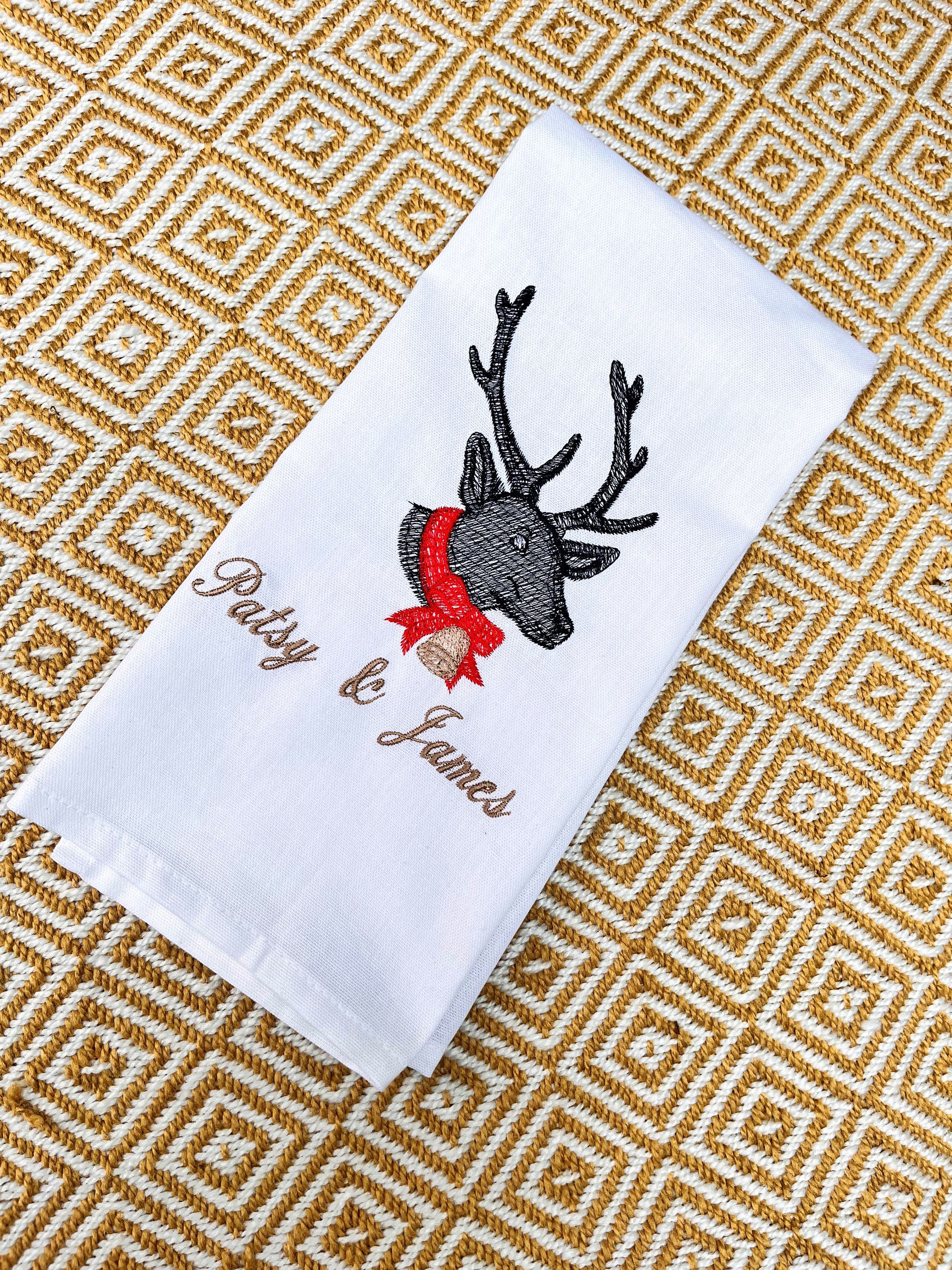 Reindeer Embroidered Tea Towel