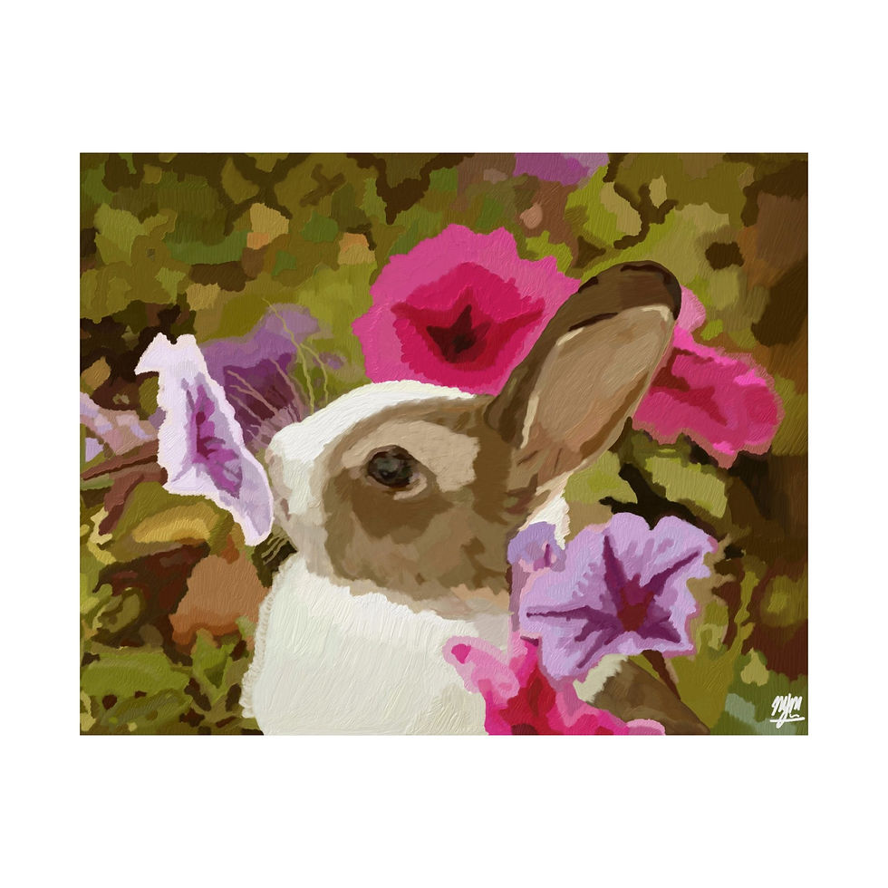Thumbnail: Painting of a rabbit smelling a flower oil paint effect