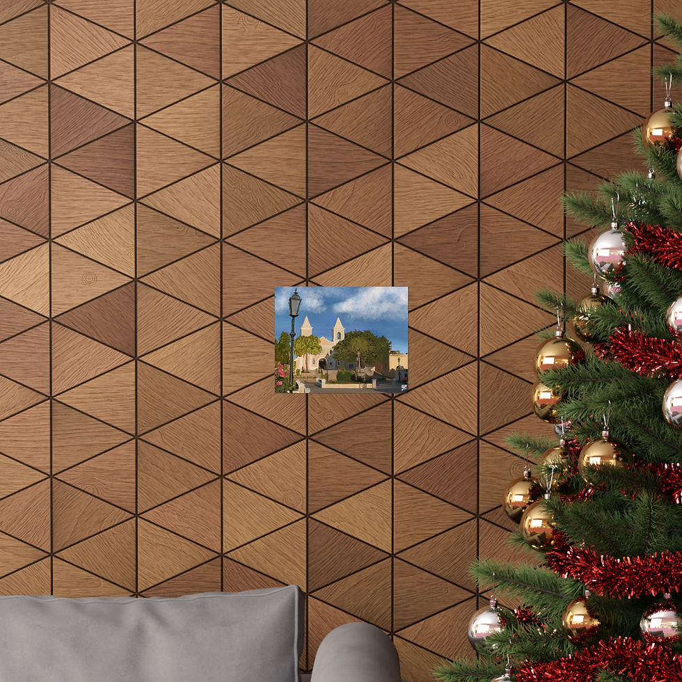 Thumbnail: Picture of a church building and Christmas tree with decorative ornaments