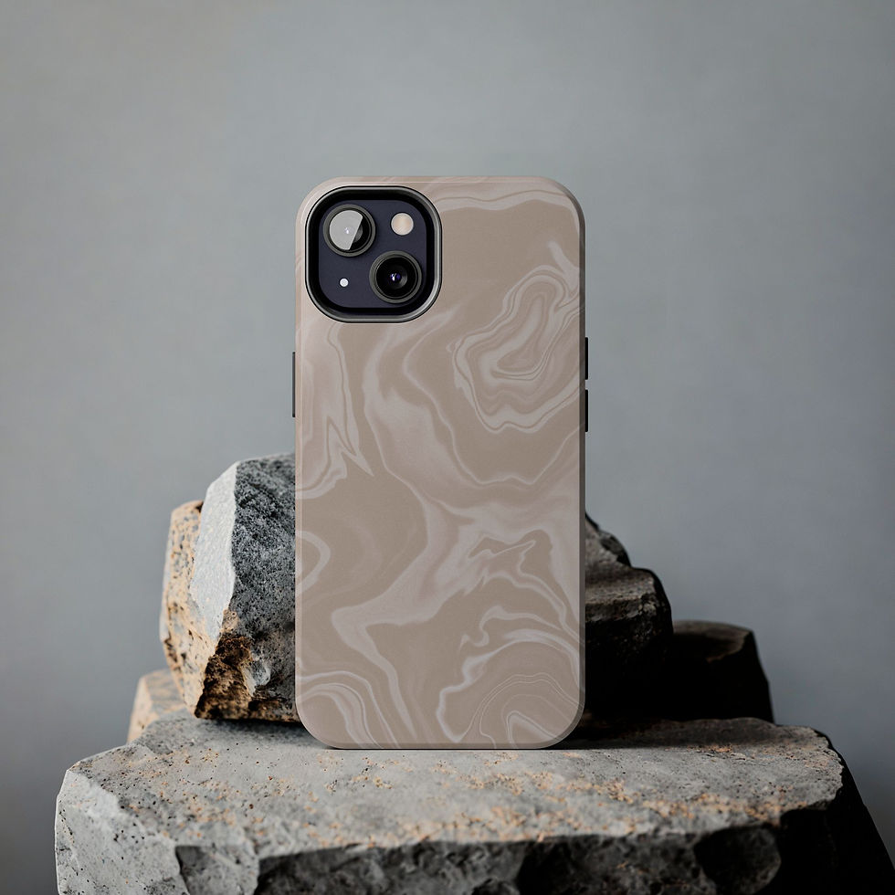 Thumbnail: Beige iPhone case with marble design on a stone background.