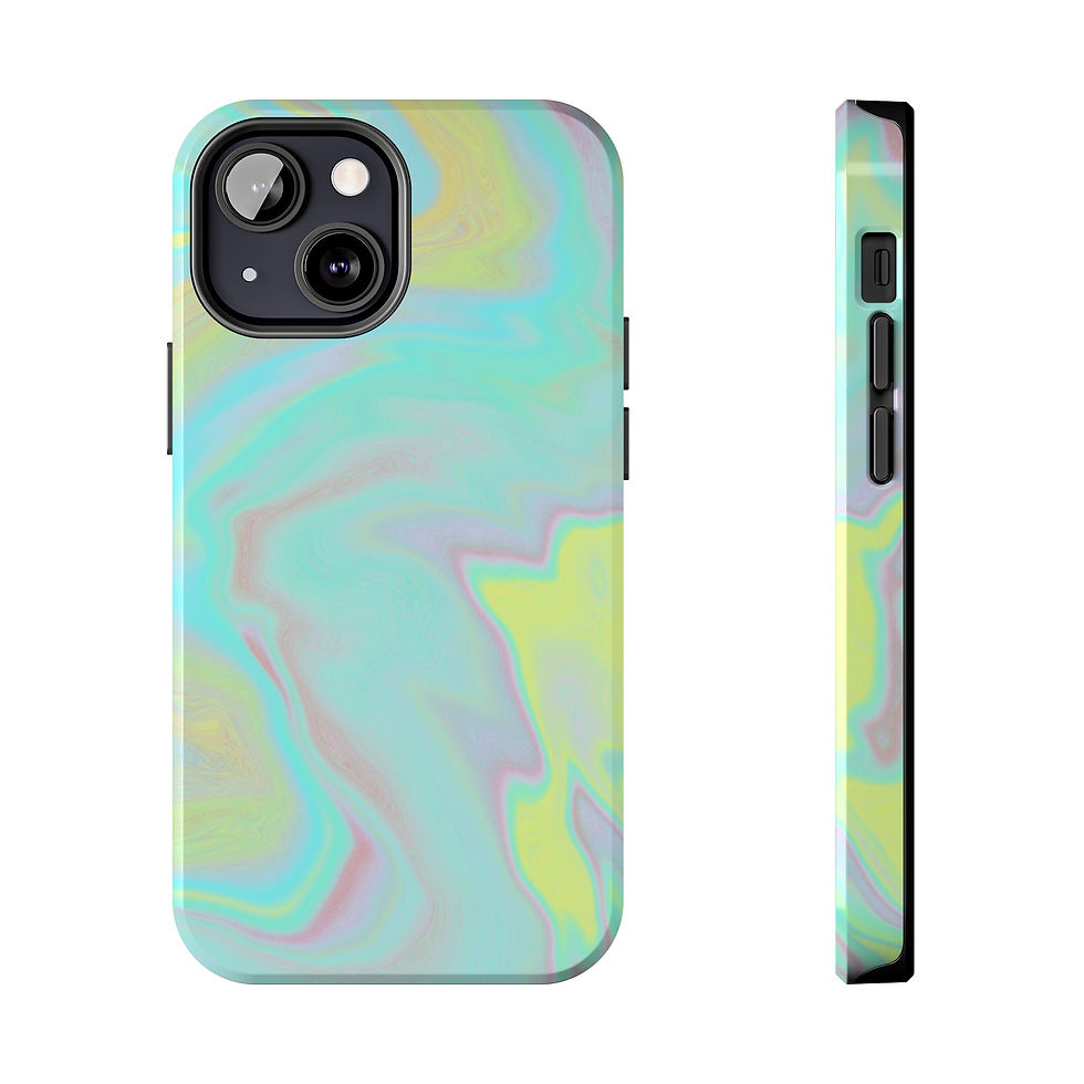 Thumbnail: Colorful phone case design with abstract swirls, side view and front view.
