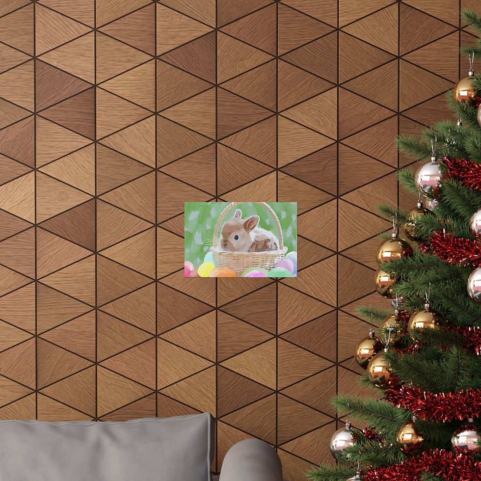 Thumbnail: Rabbit in basket. Springtime Bunny in Basket - Matte Poster, Easter eggs, Christmas tree