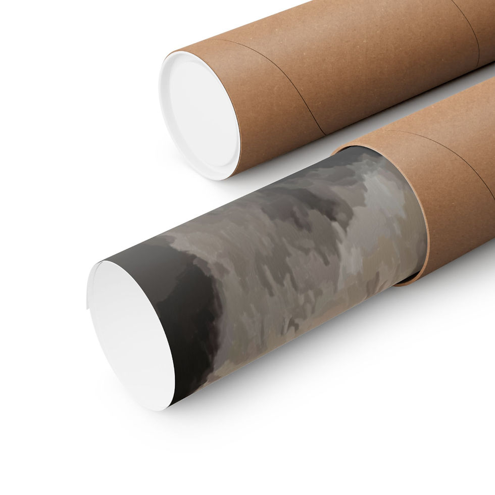 Thumbnail: Two rolled posters in cardboard tubes, one partially out with art visible.