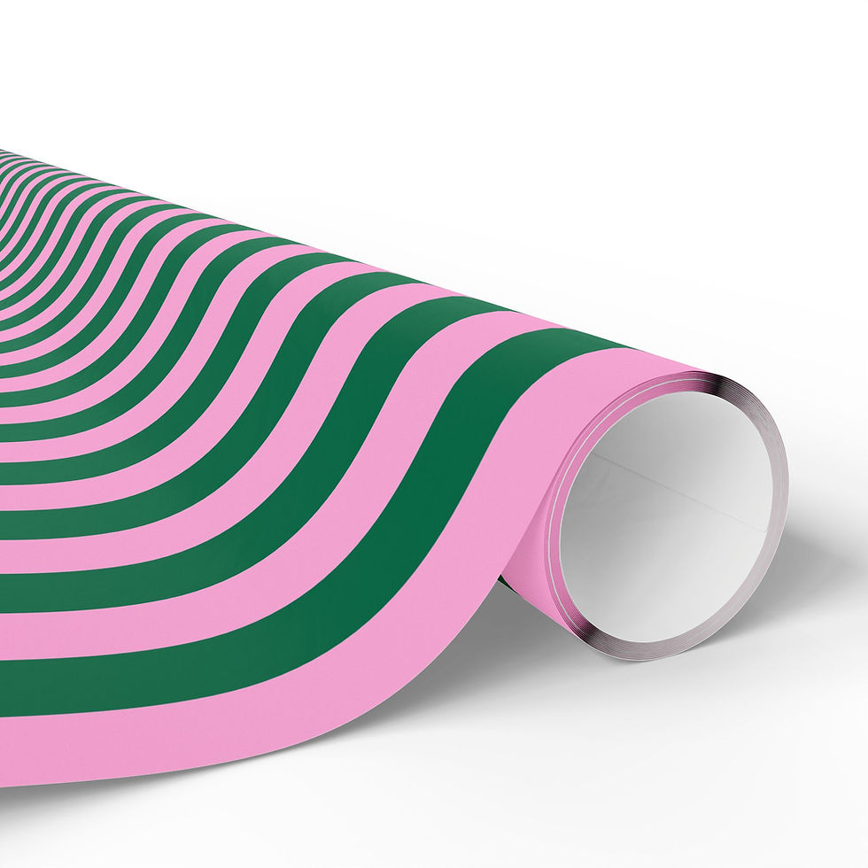 Thumbnail: Pink and Green striped wrapping paper, rolled up on white surface.