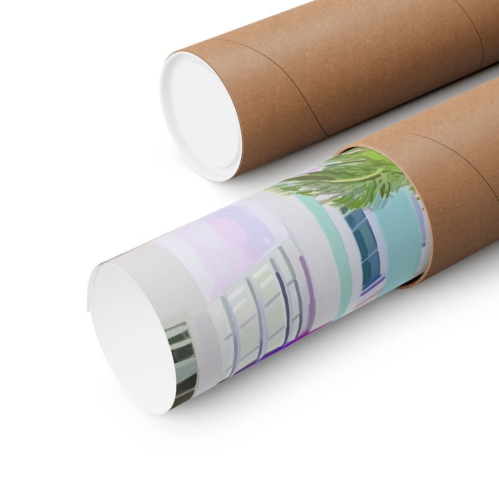Thumbnail: Rolled poster with visible image detail in a protective cardboard tube.