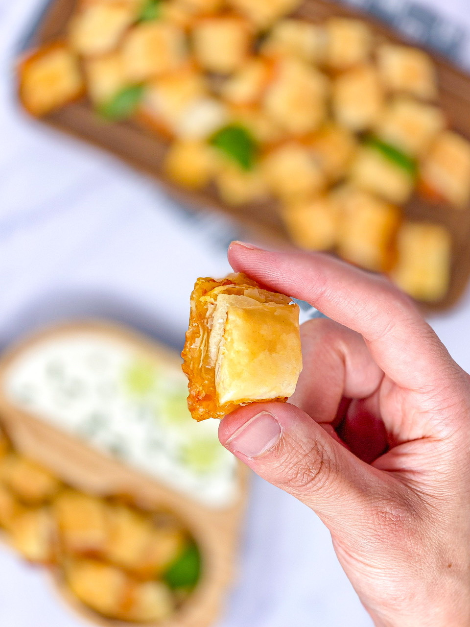 PIZZA PASTRY BITES in bamboo plate
