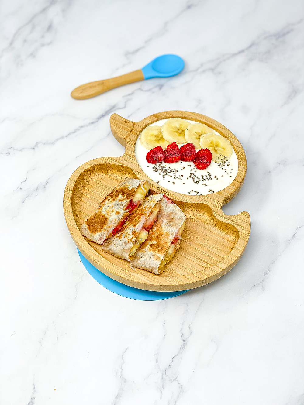 BREAKFAST QUESADILLA 2 WAYS in bamboo duck plate