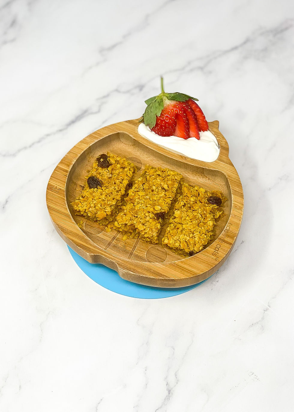 CARROT & OAT BARS in bamboo plare ladybird
