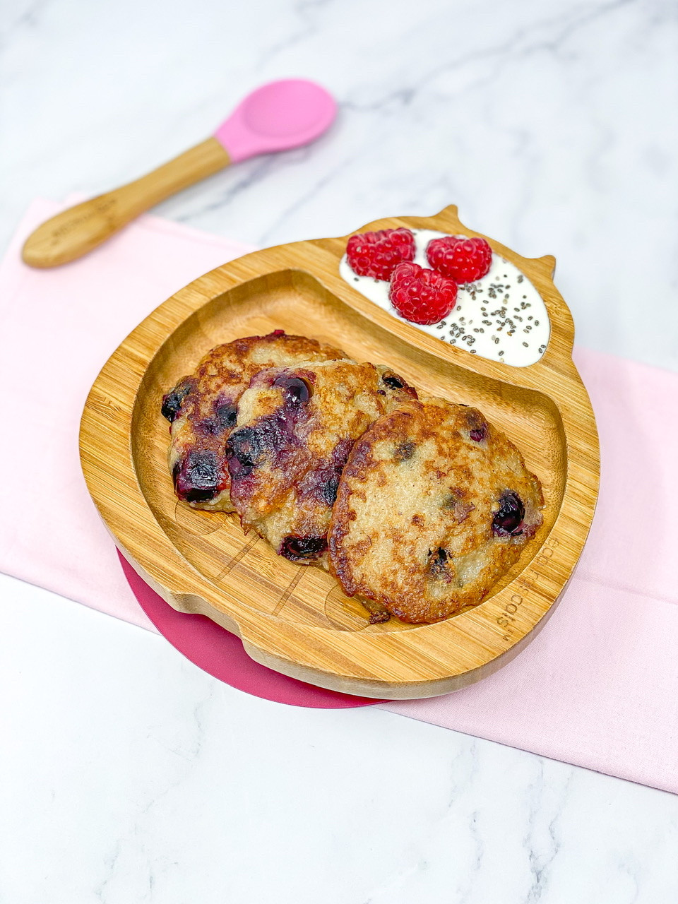 BANANA BLUEBERRY FRITTERS in bamboo fish plate