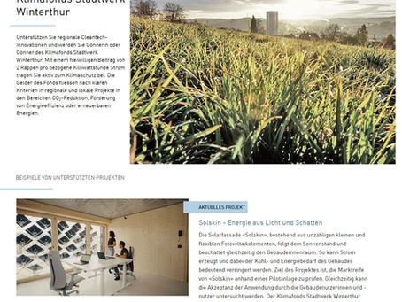 Solskin is supported with 20k CHF from Klimafonds Stadtwerke Winterthur