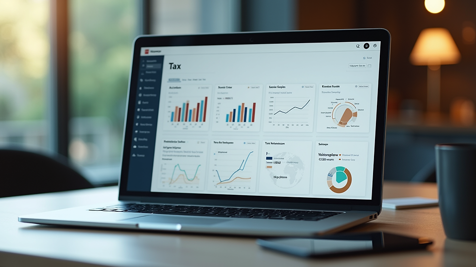 Close-up view of a laptop screen showing tax software dashboard