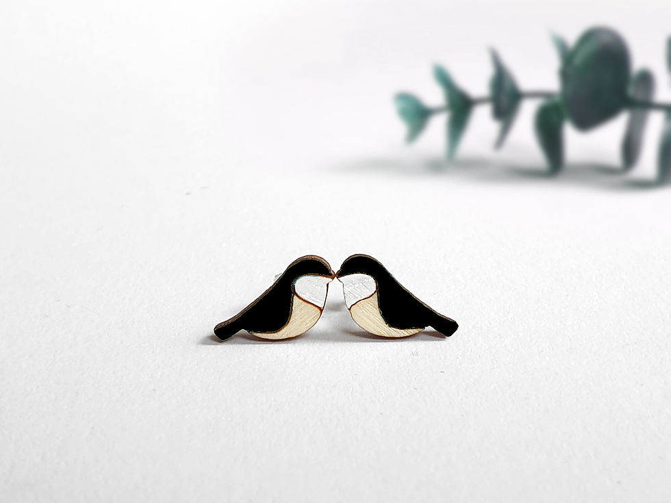 Thumbnail: Earrings - Birds Rounded - Black
